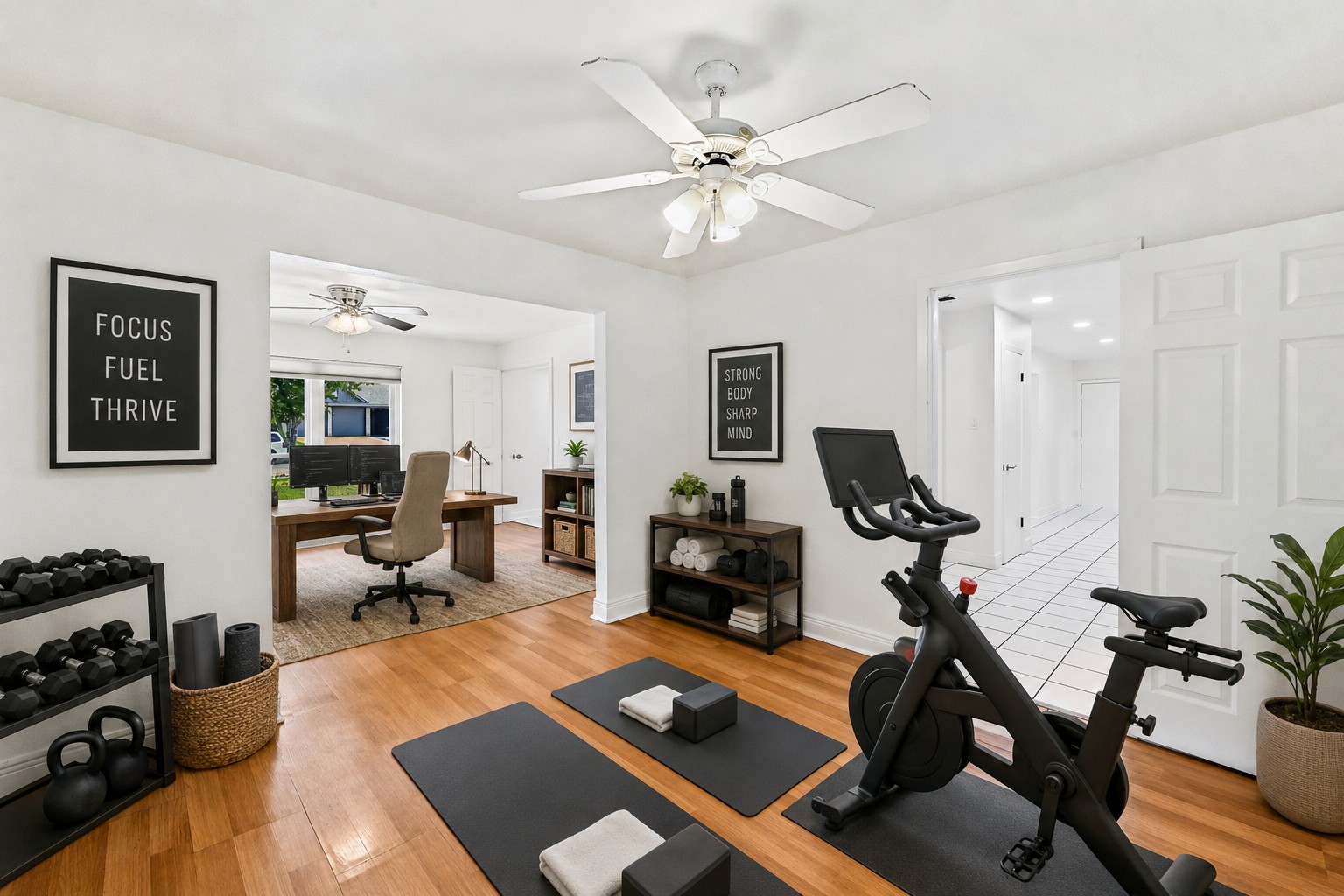 Flex room set up as a home gym